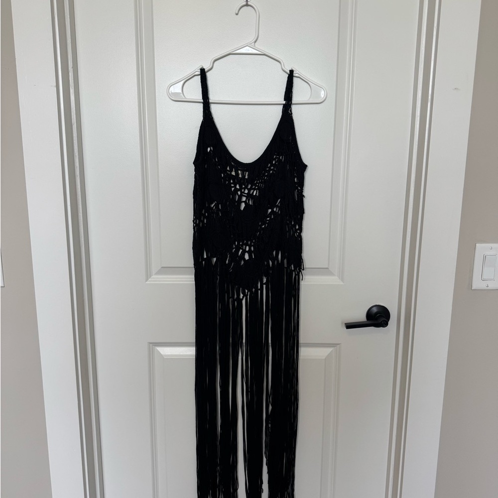 Black Fringe Crochet Tank